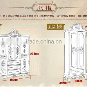 Luxury French Style Wardrobe Closet Ivory Carved European Bedroom Living Room Furniture Wooden Wardrobes thumbnail-6