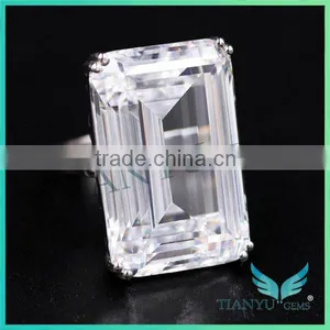 925 Sterling Silver Rectangle Emerald Cubic Zirconia Party Ring thumbnail-2