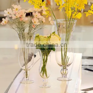 Home Indoor Decor Flower Glass Vase With Short Stem thumbnail-1