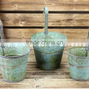 Hanging Metal Shabby Chic Antique Flower Pots Garden Decoration thumbnail-1