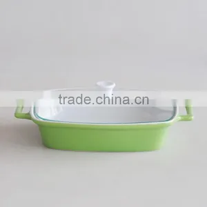 Square Shape Ceramic Baking Dish With Glass Lid,Stoneware Bakeware With Solid Color thumbnail-1
