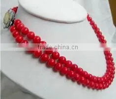 Wholesale 2 Rows 17-18" 7-8mm Original Coral Beads Necklace thumbnail-1