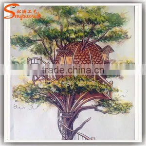 Newest Design China Supplier Large Outdoor Plastic Leaves Wooden Artificial Tree House for Sale thumbnail-4