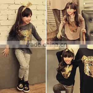 Retail 2015 New Girls Clothing Sets Baby Kids Clothes Children Clothing Full Sleeve T Shirt Leopard Legging , 2pc Set , 3 Color thumbnail-1