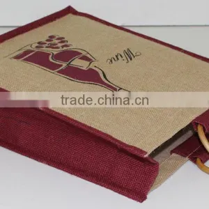 Eco-Friendly 3 Wine Bottle Jute Bag - Features Cane Handles, Plastic Window and thumbnail-3