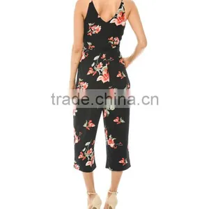 Modern Style Women Clothing Wholesale Custom Made Cheap Black Floral Summer Beach Sexy Backless Jumpsuits Made In China thumbnail-3