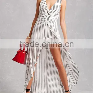Cheap OEM Clothing Sleeveless Cut Striped Maxi Skirt Romper Dress thumbnail-1