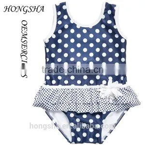 Girls Blue & White Spotty Swimsuit With Ruffles One Piece Swimsuit For Girls HSb7073 thumbnail-1