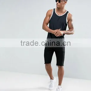 2017 Cheap New Design Custom Manufacture Black Color Gym Wear Comfortable 95% Cotton 5% Spandex Fashion Men's Tank Tops thumbnail-4