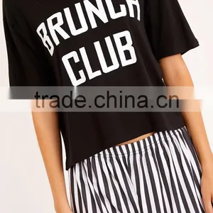 Top Selling Women Cotton Pajamas Custom Logo Print Summer Pyjama Short Sleeve Top With Stripes Shorts thumbnail-6