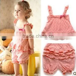 Fashion Pink Polka Dots Baby Girls Summer Clothing Sets Baby Suits Baby Girls Cotton Outfits thumbnail-1