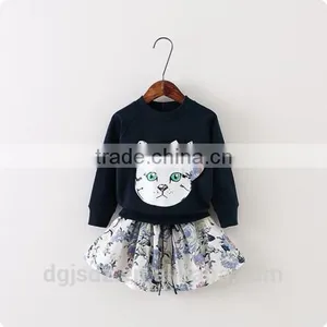 2015 Children's Clothes for Autumn Wear New Korean Girl Bow Kitty Hoodie + Little Skirt Suits Boy Suit Wholesale thumbnail-2