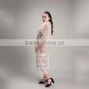 Myfur 2016 European Style Winter Beige Raccoon Fur Collar Woolen Raccoon Fur Extra Long Coat thumbnail-3