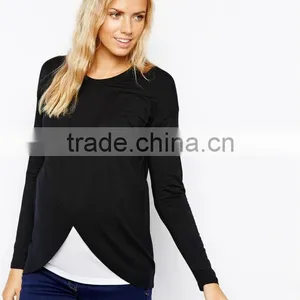 Maternity NURSING Top With Wrap Overlay And Long Sleeve thumbnail-1