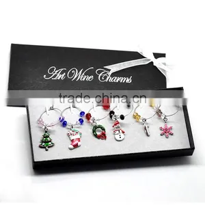 Cheap Wholesale Bar Accessories Table Decorations Christmas Wine Glass Charms Rings With Box thumbnail-2