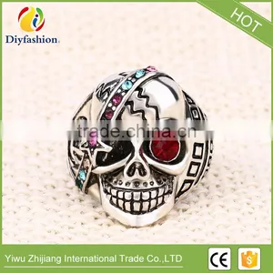 Fashion Punk Skull Rings Classic Vintage Jewelry Stainless Steel Cool Star Shape Red Crystal Ring thumbnail-4