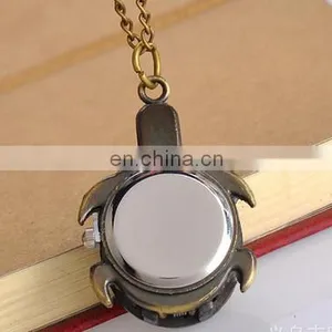 Bronze Vintage Lovely Turtle Mini Small Size Quartz Pocket Watch Women Lady Girl Necklace Pendant Chain Birthday Gifts thumbnail-6