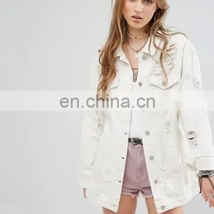 China Clothing Button Down White Oversize Women Denim Jacket thumbnail-1