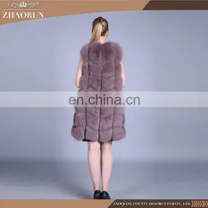 100% Fox Fur Coat Dyed Color Long Type Fox Fur Vest for Women thumbnail-6