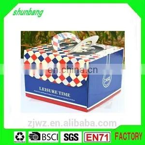Folding Corrugated Board Navy Color Paper 8 Inch Cake Box With Handle thumbnail-1