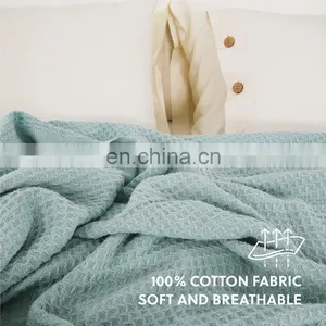 Soft Warmth Stretch Knit Cotton Waffle Blanket For Bed Sofa thumbnail-3