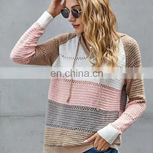Wholesale Striped Long Sleeve Woman Hooded Fashion Sweaters thumbnail-1