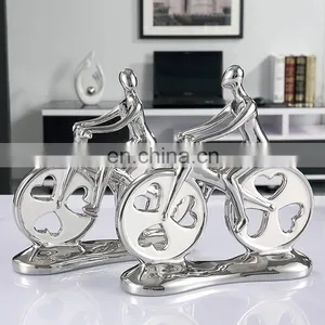 Customized Creative Couples Biking Ornaments Silver-plated Glazed Ceramic Home Decor Art Ornaments thumbnail-5