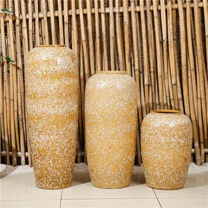 Mediterranean Style Hand Made Yellow Pottery Ceramic Flower Vase For Living Room Decor thumbnail-1