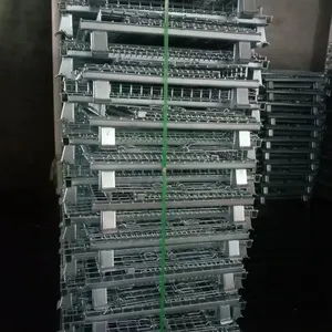 Good Quality Logistics Collapsible Stackable Folding Foldable Pallet Metal Steel Wire Mesh Container Storage Cages For Warehouse L1200*W1000* H890 thumbnail-4