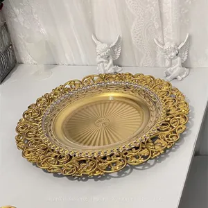 New European Style 13 Inch Round Wedding Party Table Decoration Gold Flower Pattern Plastic Charger Plates thumbnail-4