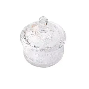 Hot Sale and Popular Embossed Sunflower Glass Candy Jar With Lid Glass Pot Vintage Glass thumbnail-1