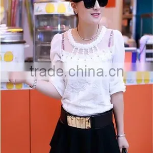 2015 Women's T-shirt With Long Sleeves Gauze Splicing Thin Render Unlined Upper Garment to Bigger Sizes Lace Hollow Out thumbnail-4