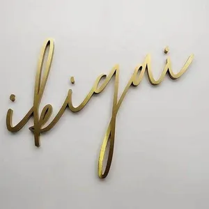 Gold Finish 3D LED Backlit Channel Letter Brushed Stainless Steel Letters thumbnail-3