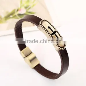 Wholesale Cross Stainless Steel Men's Fashion Leather Bracelet 2016 thumbnail-4