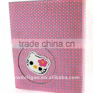Kitty and Colored Dots Decorated Flocking Cloth Wrapping Ring Binder Desktop File Folder for Office Stationery Cardboard thumbnail-1