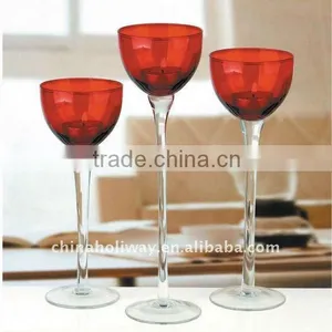 Set of Three Glass Candle Holder With Red Color Bowl thumbnail-1