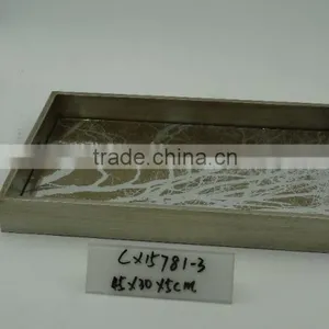 Decorative Painted Rectangle Wooden Glass Mirror Tray thumbnail-1