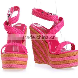 Woven Wedged Peep Toe Hills With Rose Linen Big Size thumbnail-1