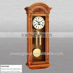 Solid Wood Wall Clocks White&Golden Dial Rotating Pendulum and Melody Music High Quality MW3648R thumbnail-1