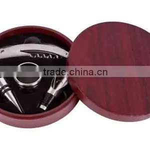 High Quality 4 in 1 Wine Set With Round Wooden Box as a Gift thumbnail-2