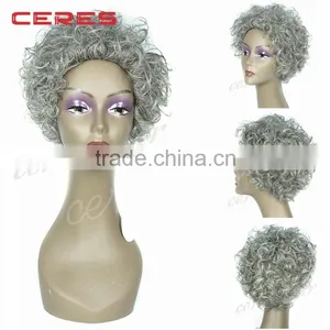 Brazilian Virgin Human Hair Natural Grey Mommy Wig, Fashion Kinky Curly Cosplay Wig thumbnail-1