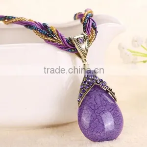 New Fashion Women Long Bib Crystal Pendant Vintage Statement Necklace Jewelry thumbnail-6