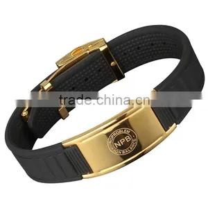 Noproblem FDA Tourmaline Germanium Titanium Stainless Steel Plated Fashion Energy Silicone Bracelet thumbnail-2