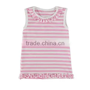 2016 Wholesale Strip Cotton Ruffle Baby Vest Children Clothing Overseas Oem Service Girls Top Design thumbnail-1