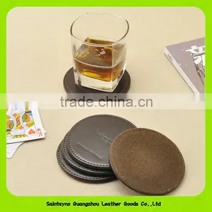 China Wholesale Faux Leather Round Custom Cup Mat Cheap Coaster 16027 thumbnail-1