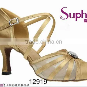 Suphini Satin Mesh Fashon Closed Toe Pump Ballroom Dance Shoes thumbnail-2