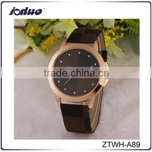 Factory Supply Simple Design Lattice Face Leather Watch thumbnail-1