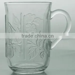 Embossed Flower Logo Glass Mug Transparent Glass Mug Cheap Glass Mug thumbnail-6