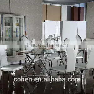 Cohen Furniture Factory Direct Sale Modern Glass Top Dining Table and Chair/restaurant Table for Stainless Steel Furniture thumbnail-1
