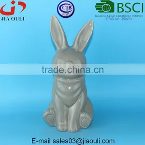 BSCI Audit Factory EASTER Decorative Bunny Glazed Grey/white Ceramic Rabbit Figurines, Ceramic Animal Figurines thumbnail-2